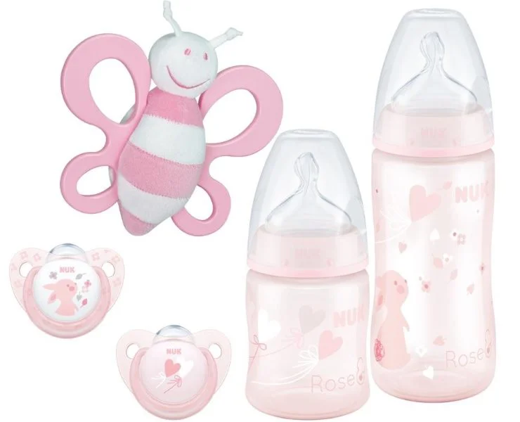 image for Подарочный набор из 5 предметов NUK Baby Rose (2 бутылочки, 2 пустышки и игрушка) foto
