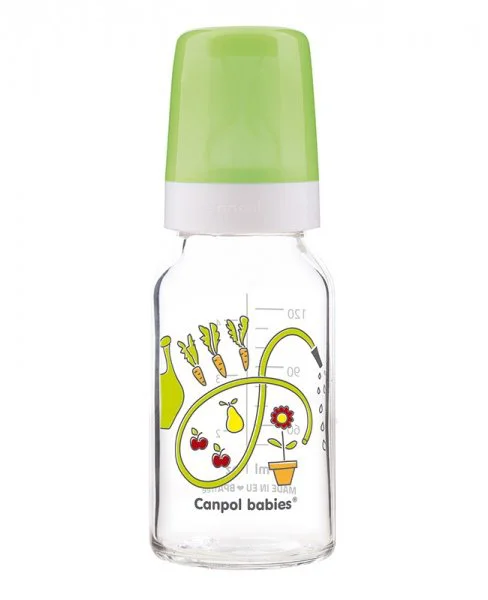 Biberon din sticla Canpol cu desen, 120 ml