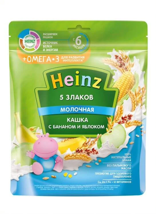 Terci Heinz din 5 cereale cu lapte, banane, mere si Omega 3 (6+ luni), 200g foto