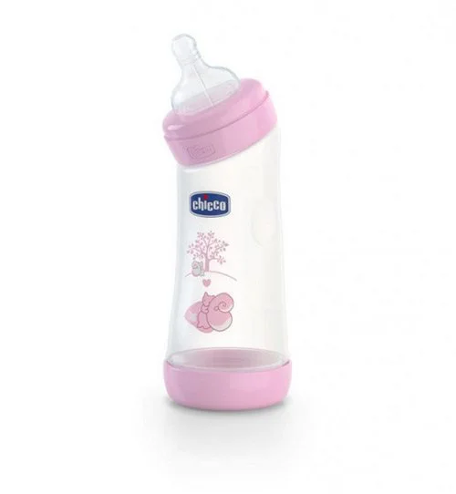 Biberon din plastic Chicco Girl cu tetina din silicon inclinata, 250 ml foto