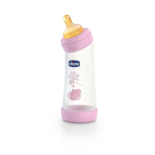Biberon din plastic Chicco Girl cu tetina din latex inclinata, 250 ml foto
