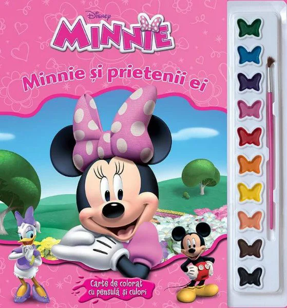 Minnie si prietenii ei. Carte de colorat cu pensula si culori foto