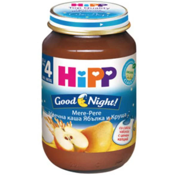 Piure cu lapte HiPP Good Night Cereale cu mere si pere (4+ luni), 190 g foto