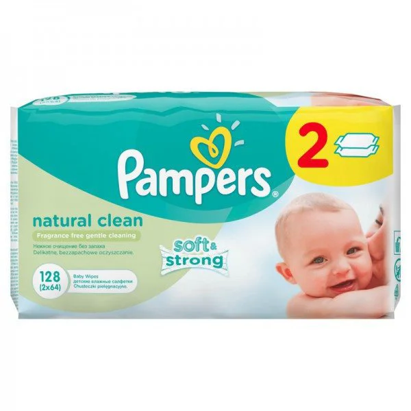 Servetele umede Pampers Natural Clean, 2x64 buc.