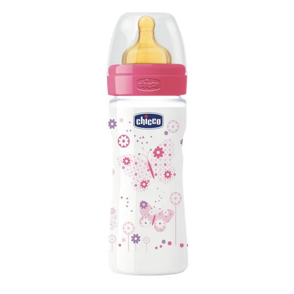 Biberon din plastic Chicco Girl Well Being cu tetina din latex, 330 ml