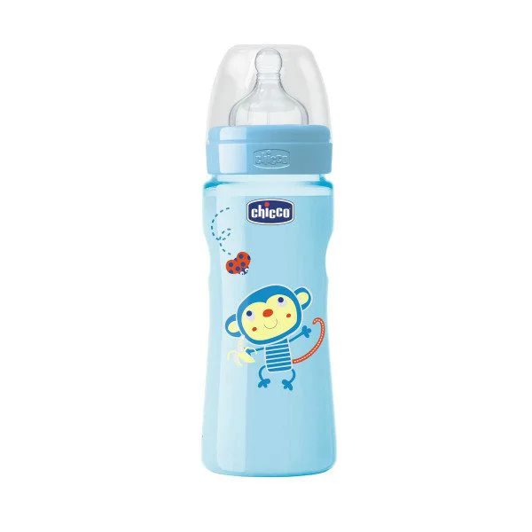 Biberon din plastic Chicco Boy Well Being Colorat cu tetina din silicon, 330 ml foto