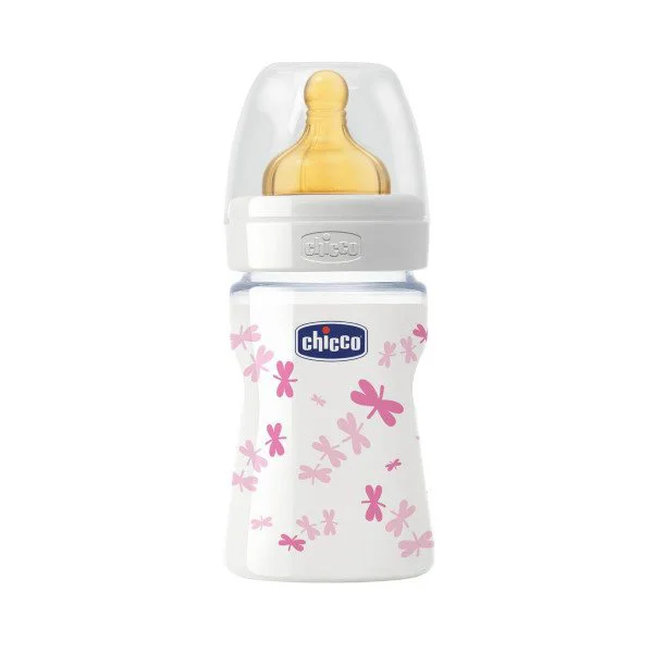 Бутылочка стеклянная Chicco Girl Well Being с латексной соской, 150 мл