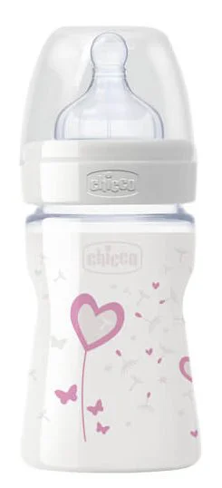 image for Бутылочка стеклянная Chicco Girl Decorated Glass с силиконовой соской, 150 мл foto