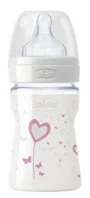 Biberon din sticla Chicco Girl Decorated Glass cu tetina din silicon, 150 ml foto