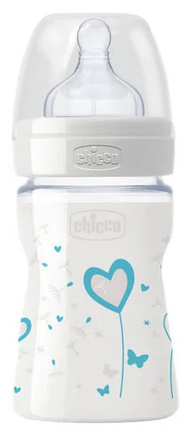 Бутылочка стеклянная Chicco Boy Decorated Glass с силиконовой соской, 150 мл