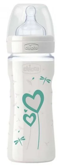 Бутылочка стеклянная Chicco Decorated Glass с силиконовой соской, 240 мл