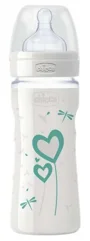 Бутылочка стеклянная Chicco Decorated Glass с силиконовой соской, 240 мл