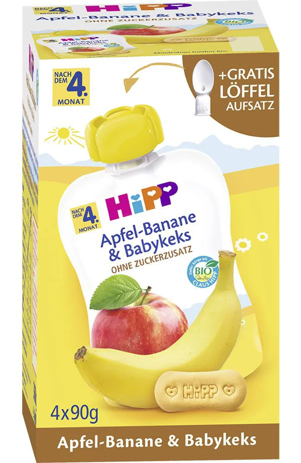 Piure HiPP din mar, banana si biscuiti (4+ luni), 4*90g + lingurita foto