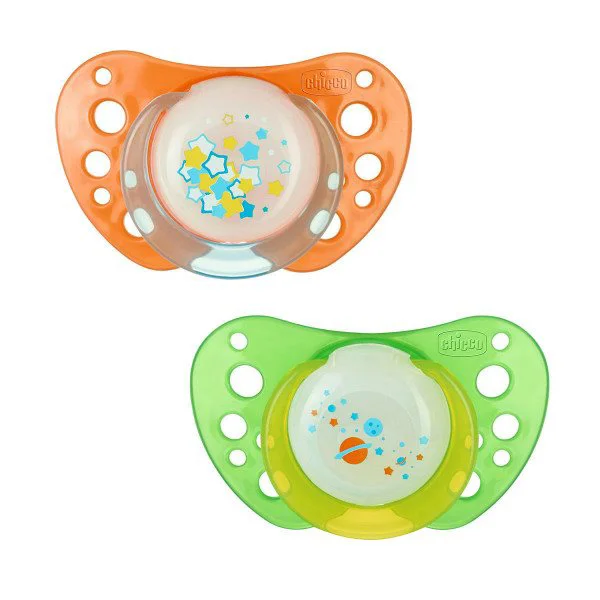 image for Пустышка Chicco Physio Air силиконовая Glowing (6-12 мес.), 2 шт. foto