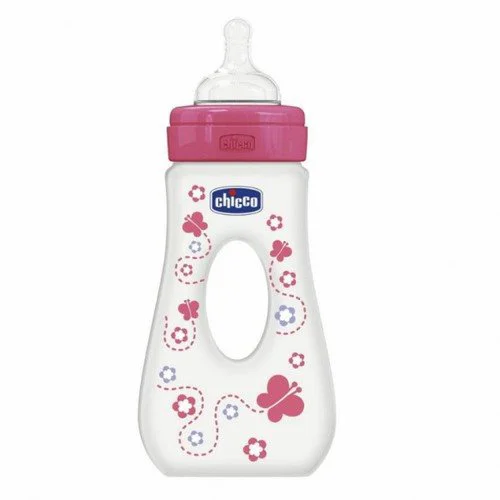 Biberon din plastic Chicco Girl Travelling cu tetina din silicon, 240 ml foto