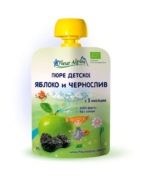 Piure de mere si prune Fleur Alpine (5+ luni), 90 g foto