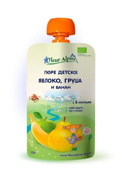 Piure de mere, pere si banane Fleur Alpine (6+ luni), 120 g foto