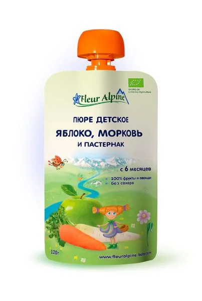 Piure de mere, morcovi si pastarnac Fleur Alpine (6+ luni), 120 g foto