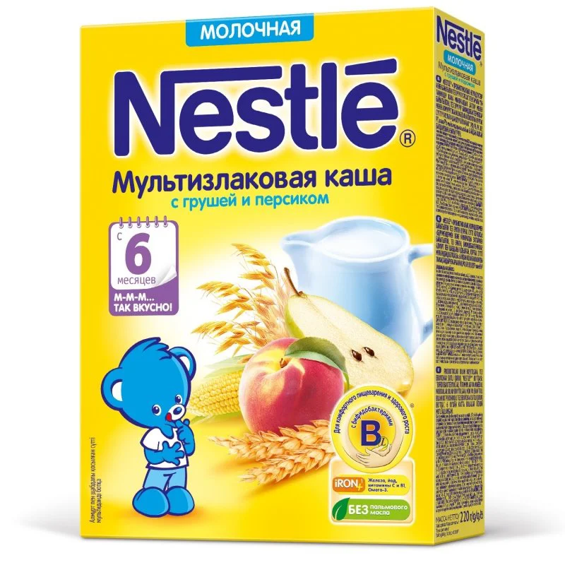 Каша молочная Мультизлаковая Nestle с грушей и персиком (6+ мес.), 220 г foto