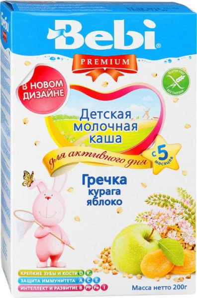 Terci de hrisca cu lapte Bebi Premium cu caise uscate si mere (5+ luni), 200 g