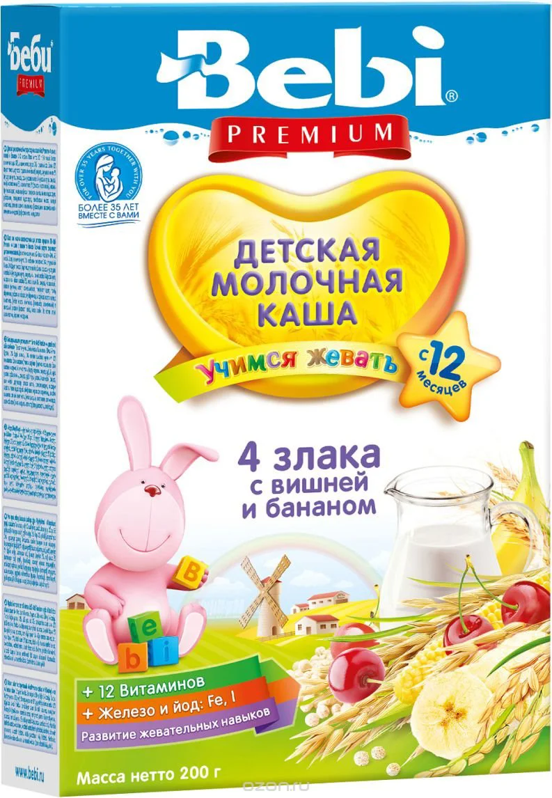 image for Каша молочная 4 злака Bebi Junior Мюсли с вишней и бананом (12+ мес.), 200 г foto