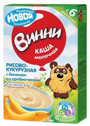 Каша молочная рисово-кукурузная Винни с бананом (6+ мес.), 200 г