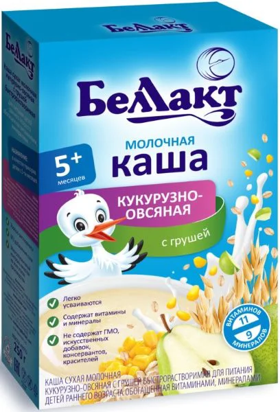 Terci de porumb si ovaz cu lapte Bellact cu pere (5+ luni), 250 g