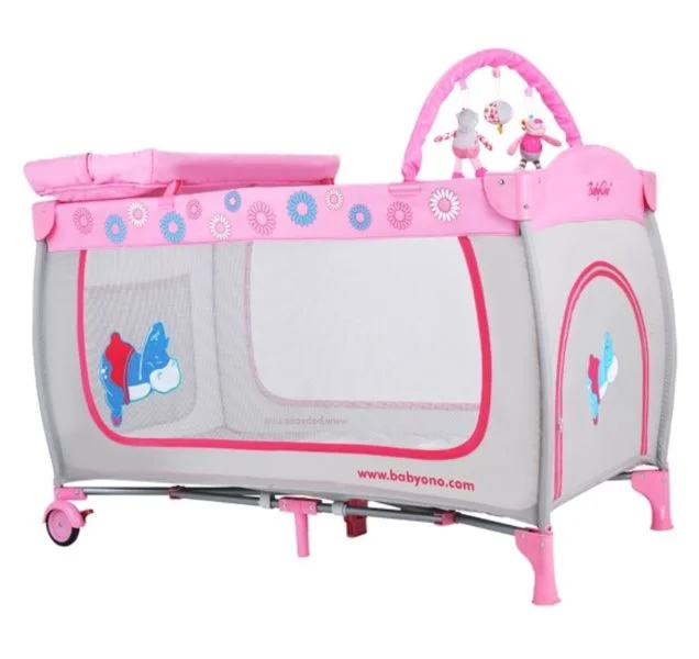 Patut pliabil Babyono cu 2 nivele si accesorii Roz foto