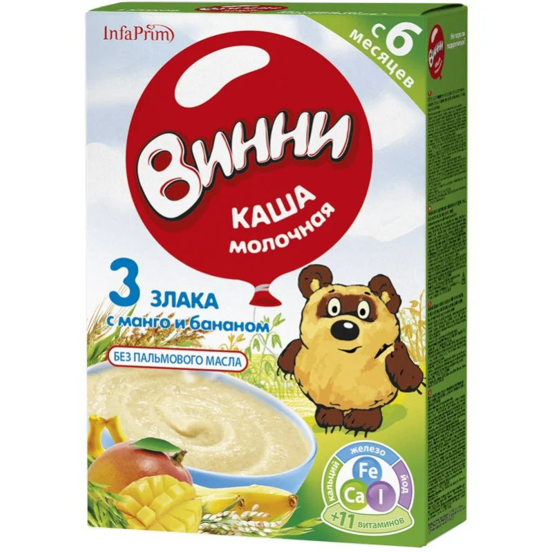 Каша молочная 3 злака Винни с манго и бананом (6+ мес.), 200 г