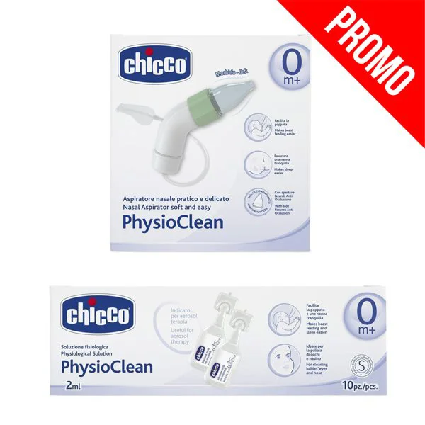 Набор Аспиратор для носа Chicco Physionclean + Физраствор Chicco, 2 мл, 10 шт.