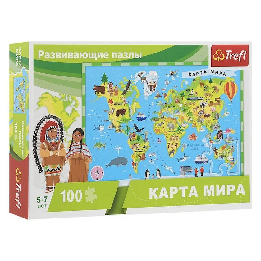 Puzzle educativ Trefl Harta Educationala a Lumii, 100 piese, RU