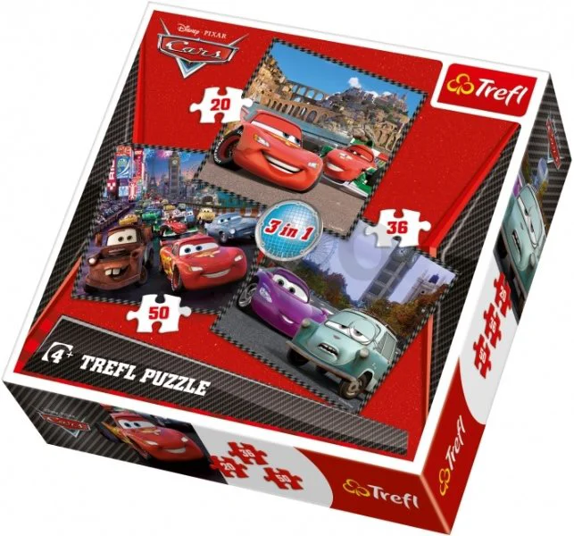 Puzzle Trefl Disney Cars "Travel around Europe", 3 in 1 (20+36+50 piese) foto