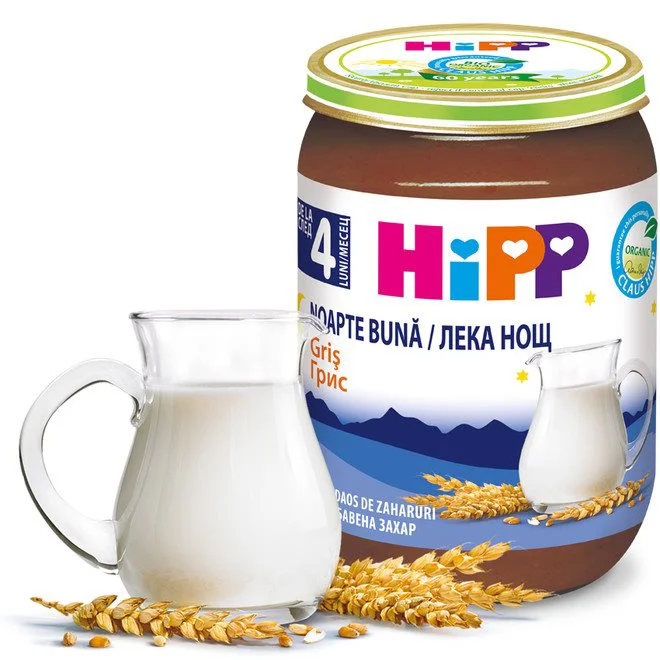 Piure HiPP Good Night Gris cu lapte (4+ luni), 190 g foto