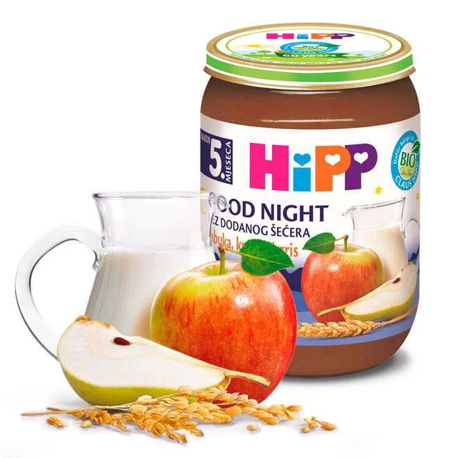 Piure HiPP Good Night Gris cu lapte, mere si pere (4+ luni), 190 g foto