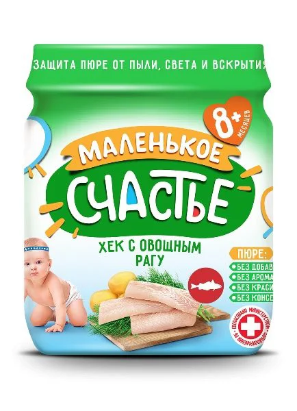 Piure Маленькое счастье Merluciu (Hec) cu tocana de legume (8+ luni), 90 g