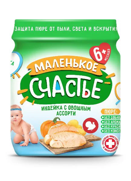 Piure Маленькое счастье Curcan cu mix de legume (6+ luni), 90 g