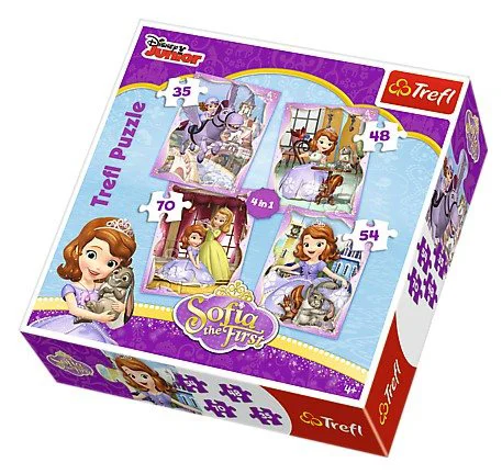 Puzzle Trefl Disney Sofia the First "Sofia's happy day", 4 in 1 (35+48+54+70 piese) foto