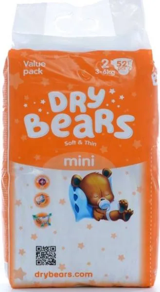 Scutece Dry Bears Soft&amp;Thin 2 Mini (3-6 kg), 52 buc. foto