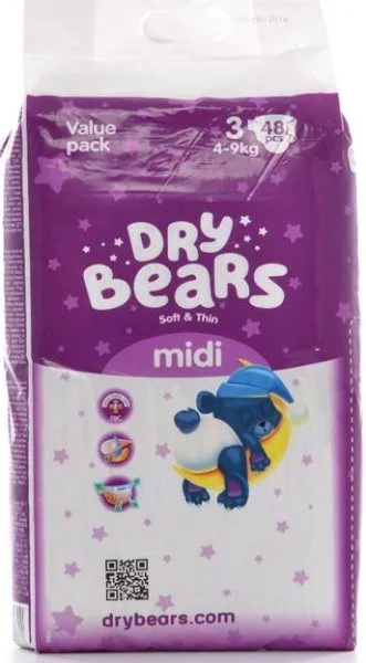 Scutece Dry Bears Soft&amp;Thin 3 Midi (4-9 kg), 48 buc.