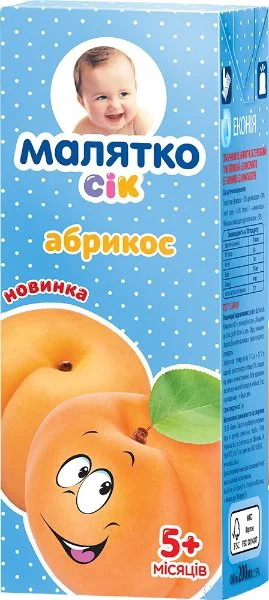 Suc de caise Малятко cu pulpa omogenizat (5+ luni), 200 ml