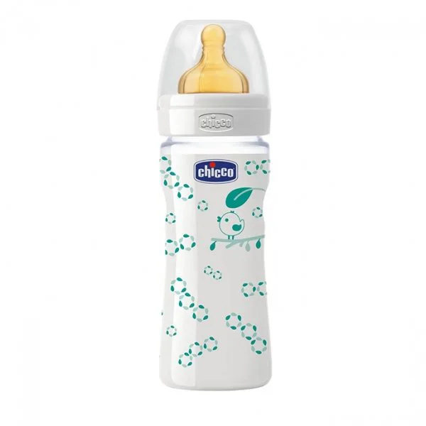 Бутылочка стеклянная Chicco Decorated Glass с латексной соской, 240 мл