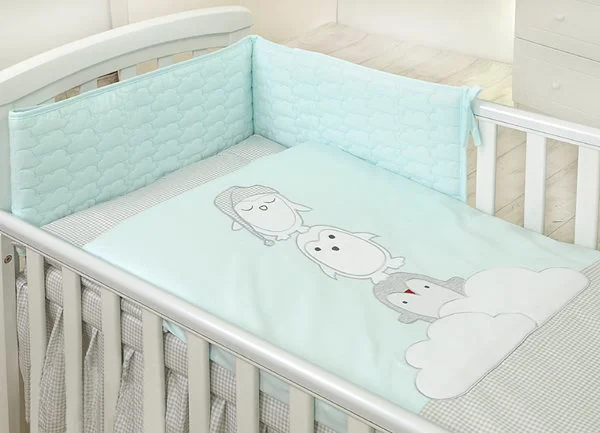 Set de lenjerie pentru patut Jolie Deluxe Pinguini mint, 3 piese foto