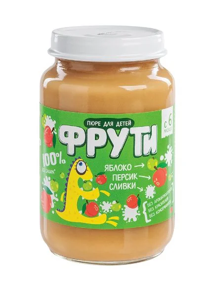 Пюре Фрути Яблоко-Персик-Сливки (6+ мес.), 180 г