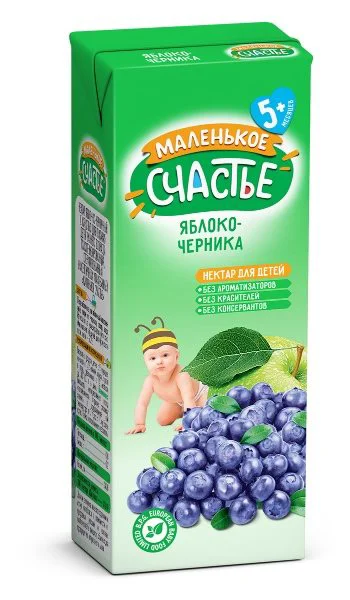 Сок-нектар Маленькое счастье Яблоко-черника (5+ мес.), 200 мл