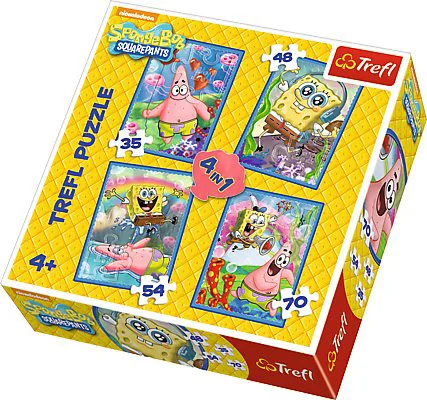 Puzzle Trefl Nickelodeon SpongeBob and Patrick, 4 in 1 (35+48+54+70 piese) foto