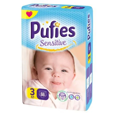Scutece Pufies Sensitive 3 (4-9 kg), 66 buc.