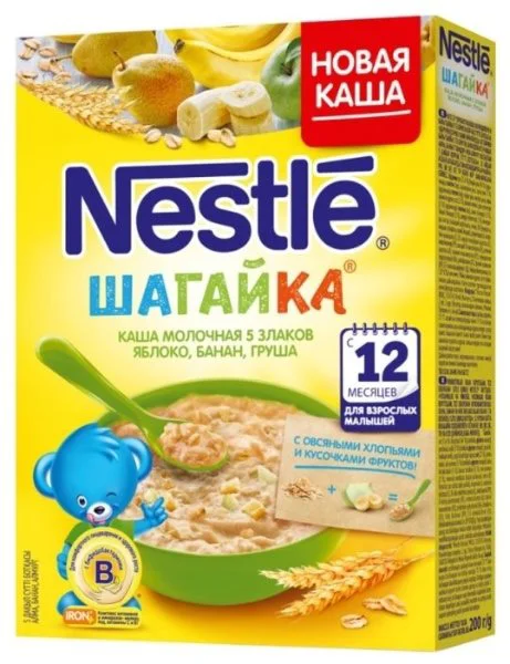 Каша молочная 5 злаков Nestle Шагайка с яблоком, бананом и грушей (12+ мес.), 200 г foto