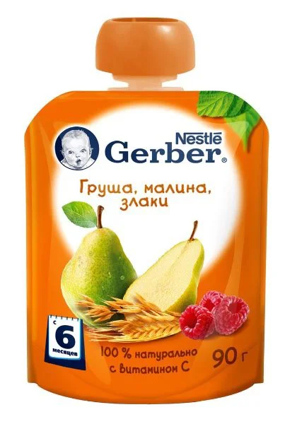 Piure Gerber de pere si zmeura cu cereale (6+ luni), 90 g foto
