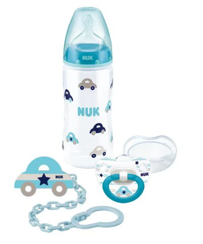 image for Set-cadou NUK Baby Blue (1 biberon, 1 suzeta si un lant) foto
