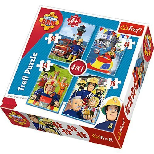 Puzzle Trefl Fireman Sam "Sam's Team", 4 in 1 (35+48+54+70 piese) foto